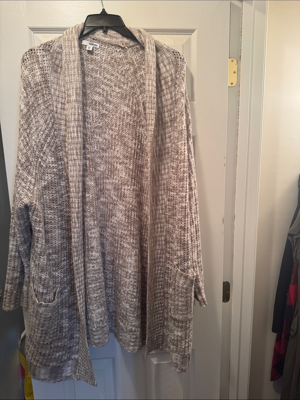 Sonoma Open-Front Knit Utility Cardigan in Heathered Taupe